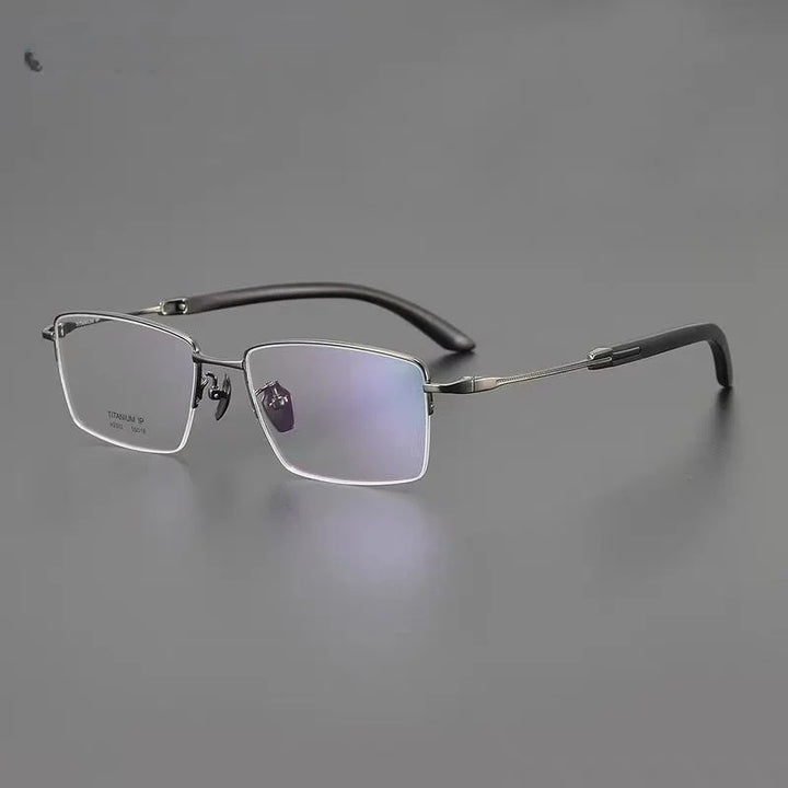 Chashma Ochki Unisex Semi Rim Square Titanium Wood Eyeglasses 312332.