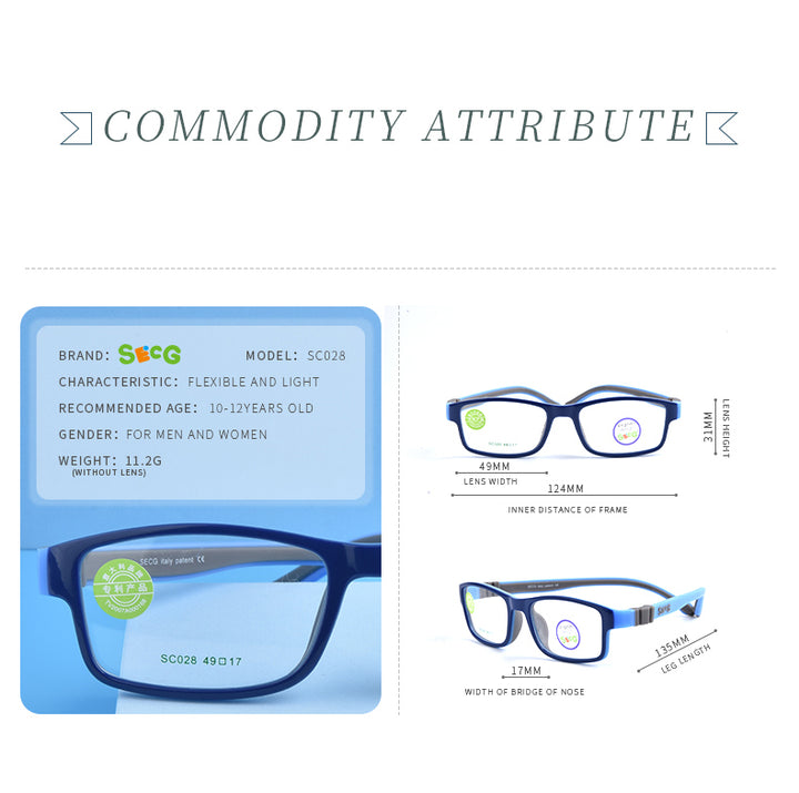Secgs Unisex Youths Full Rim Square Tr 90 Silicone Eyeglasses 3028 — view 6 | Secg at FuzWeb