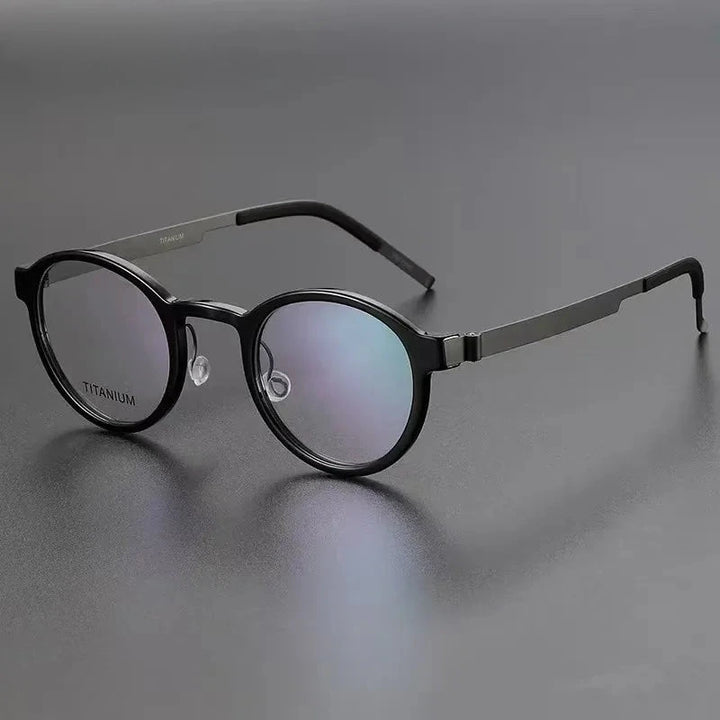 Aimee Unisex Full Rim Screwless Vintage Round Titanium Eyeglasses 1014 - Black-Gun | Aimee at FuzWeb