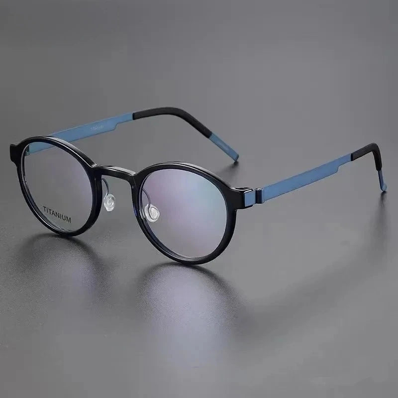 Aimee Unisex Full Rim Screwless Vintage Round Titanium Eyeglasses 1014 - Blue | Aimee at FuzWeb