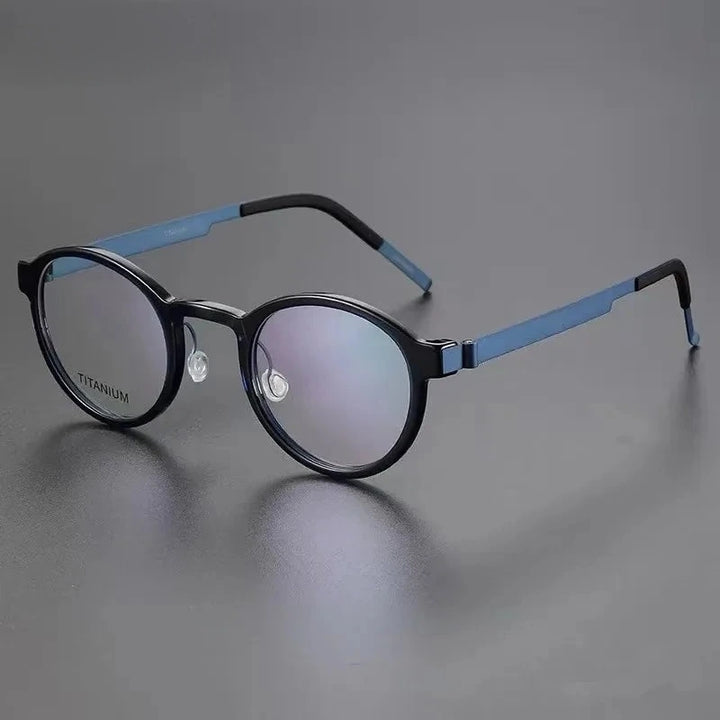 Aimee Unisex Full Rim Screwless Vintage Round Titanium Eyeglasses 1014 - Blue | Aimee at FuzWeb