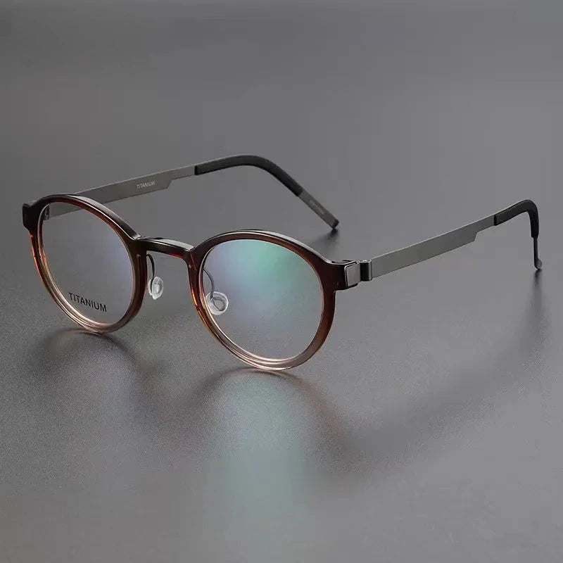 Aimee Unisex Full Rim Screwless Vintage Round Titanium Eyeglasses 1014 - Gradient-Tea | Aimee at FuzWeb