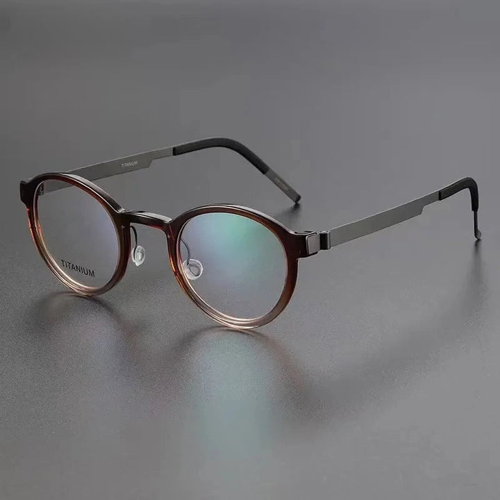 Aimee Unisex Full Rim Screwless Vintage Round Titanium Eyeglasses 1014 - Gradient-Tea | Aimee at FuzWeb