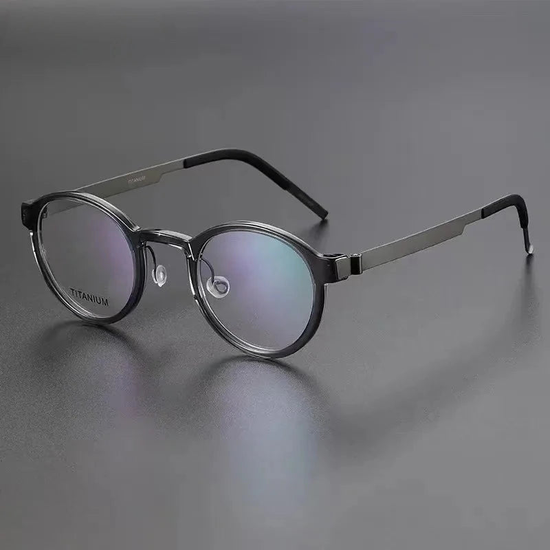 Aimee Unisex Full Rim Screwless Vintage Round Titanium Eyeglasses 1014 - Grey-Gun | Aimee at FuzWeb