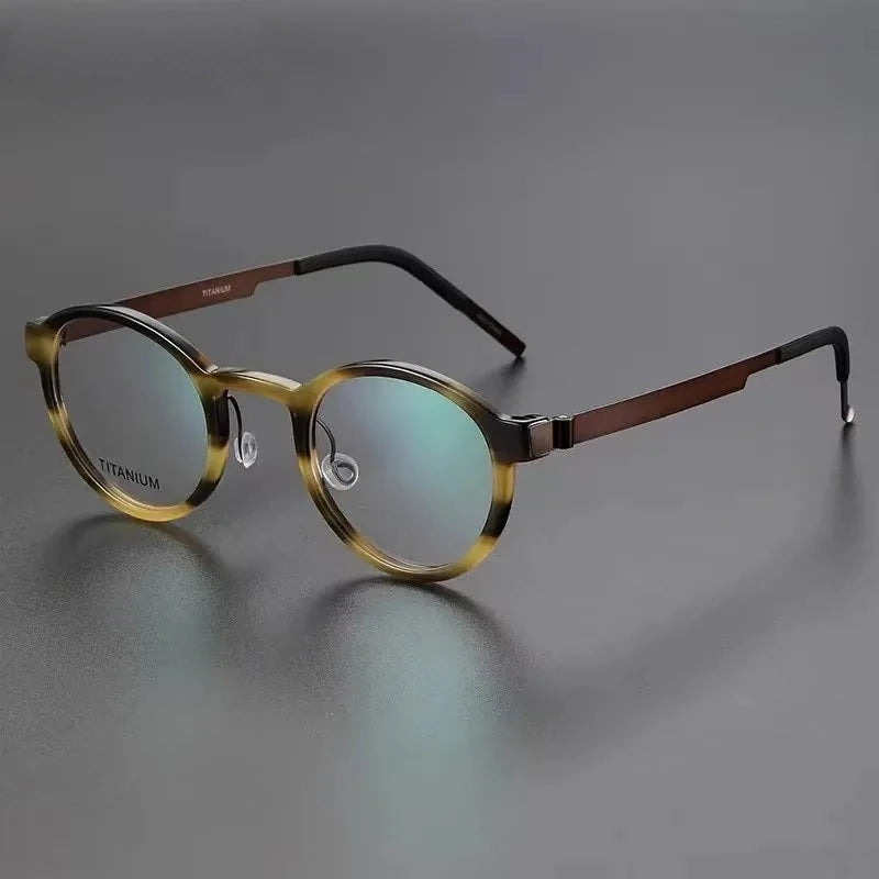 Aimee Unisex Full Rim Screwless Vintage Round Titanium Eyeglasses 1014 - Tortoise | Aimee at FuzWeb