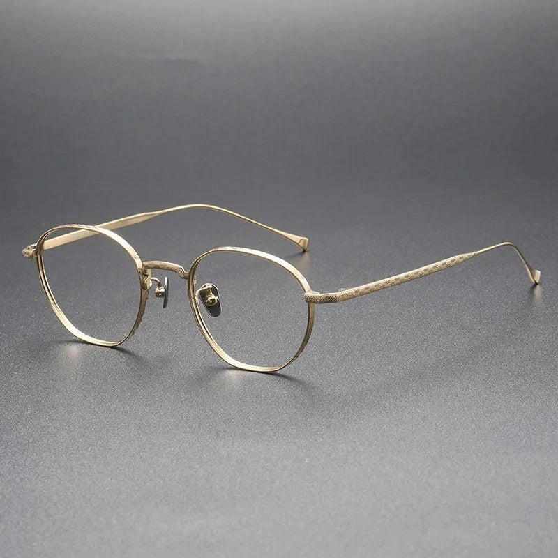 Aimee Unisex Full Rim Polygon Round Pure Titanium Eyeglasses 163 - Golden | Aimee at FuzWeb