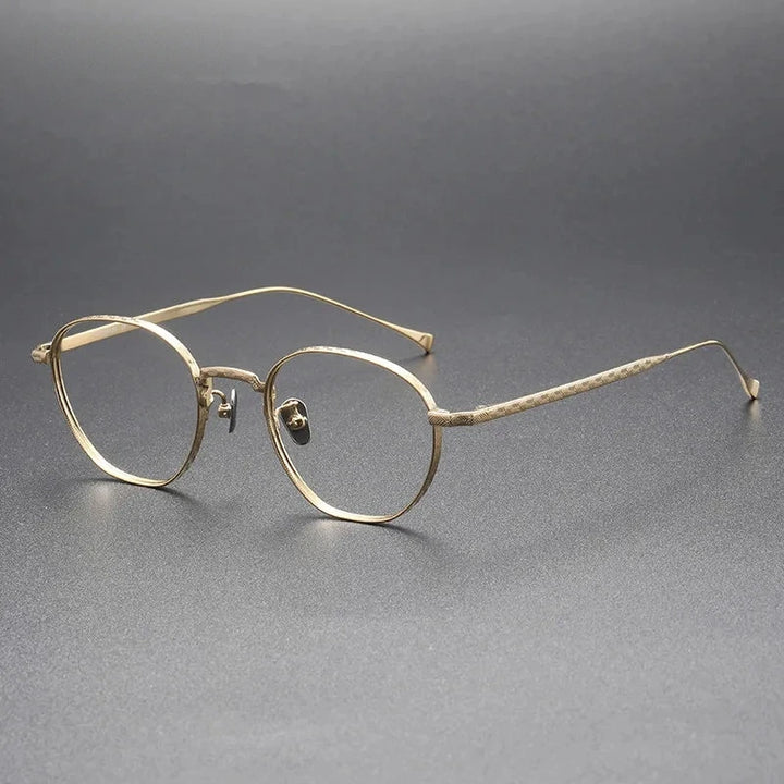 Aimee Unisex Full Rim Polygon Round Pure Titanium Eyeglasses 163 - Golden | Aimee at FuzWeb