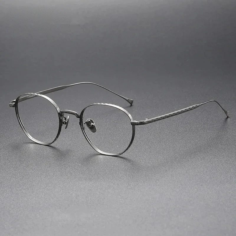 Aimee Unisex Full Rim Polygon Round Pure Titanium Eyeglasses 163 - Gun-Grey | Aimee at FuzWeb