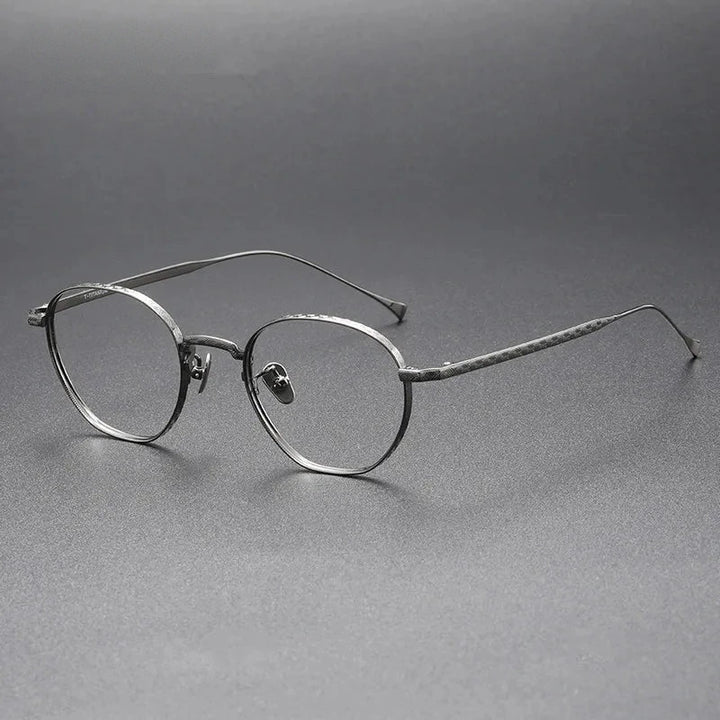 Aimee Unisex Full Rim Polygon Round Pure Titanium Eyeglasses 163 - Gun-Grey | Aimee at FuzWeb