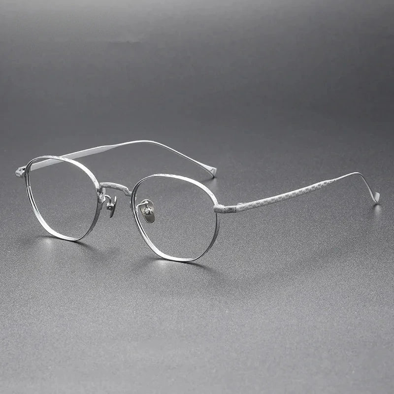 Aimee Unisex Full Rim Polygon Round Pure Titanium Eyeglasses 163 - Silver | Aimee at FuzWeb