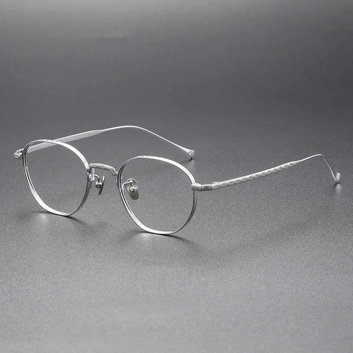 Aimee Unisex Full Rim Polygon Round Pure Titanium Eyeglasses 163 - Silver | Aimee at FuzWeb
