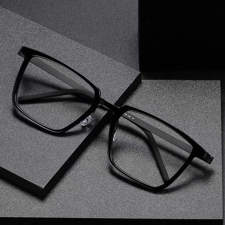 Aimee Unisex Full Rim Square Titanium Acetate Eyeglasses 1844 - Black