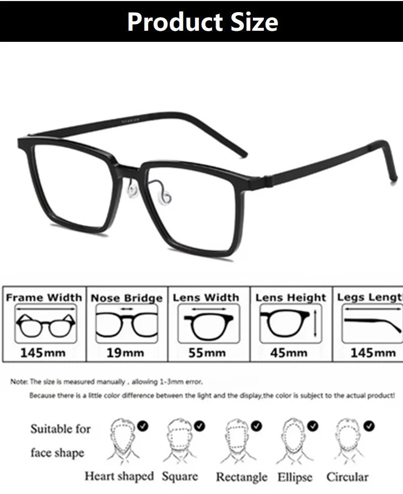 Aimee Unisex Full Rim Square Titanium Acetate Eyeglasses 1844 - Official Size Chart and Dimensions