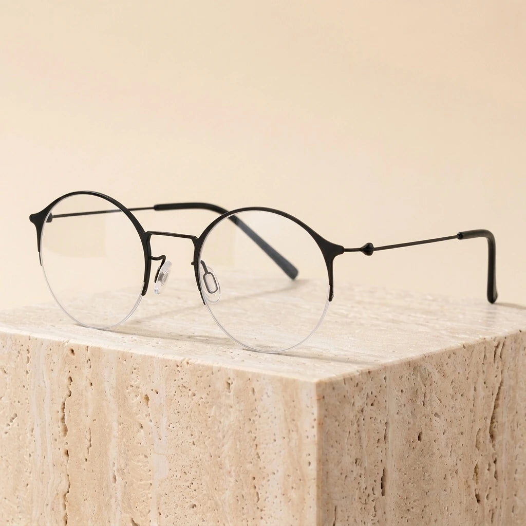 Aimee Unisex Semi Rim Round Alloy Eyeglasses 1850 — view 2 | Aimee at FuzWeb