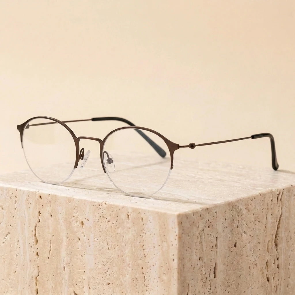 Aimee Unisex Semi Rim Round Alloy Eyeglasses 1850 — view 1 | Aimee at FuzWeb