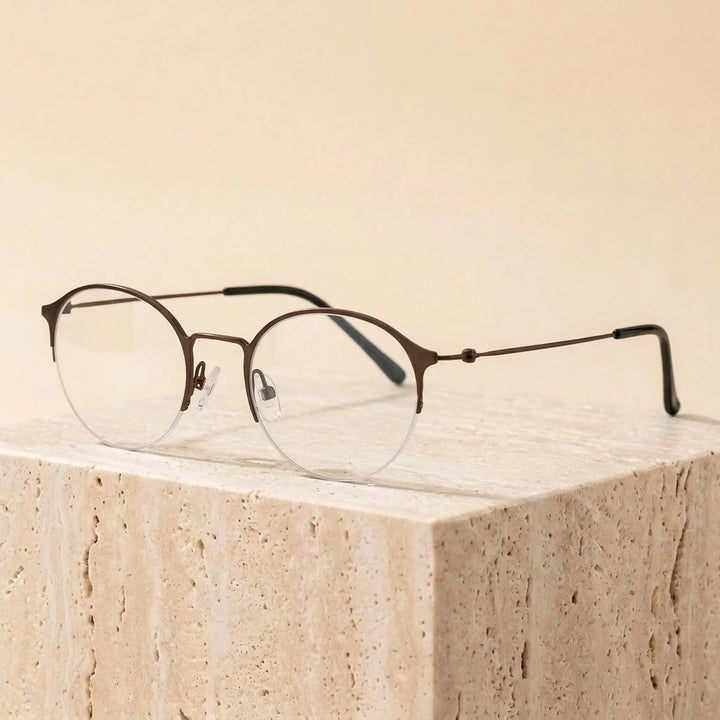 Aimee Unisex Semi Rim Round Alloy Eyeglasses 1850 — view 1 | Aimee at FuzWeb