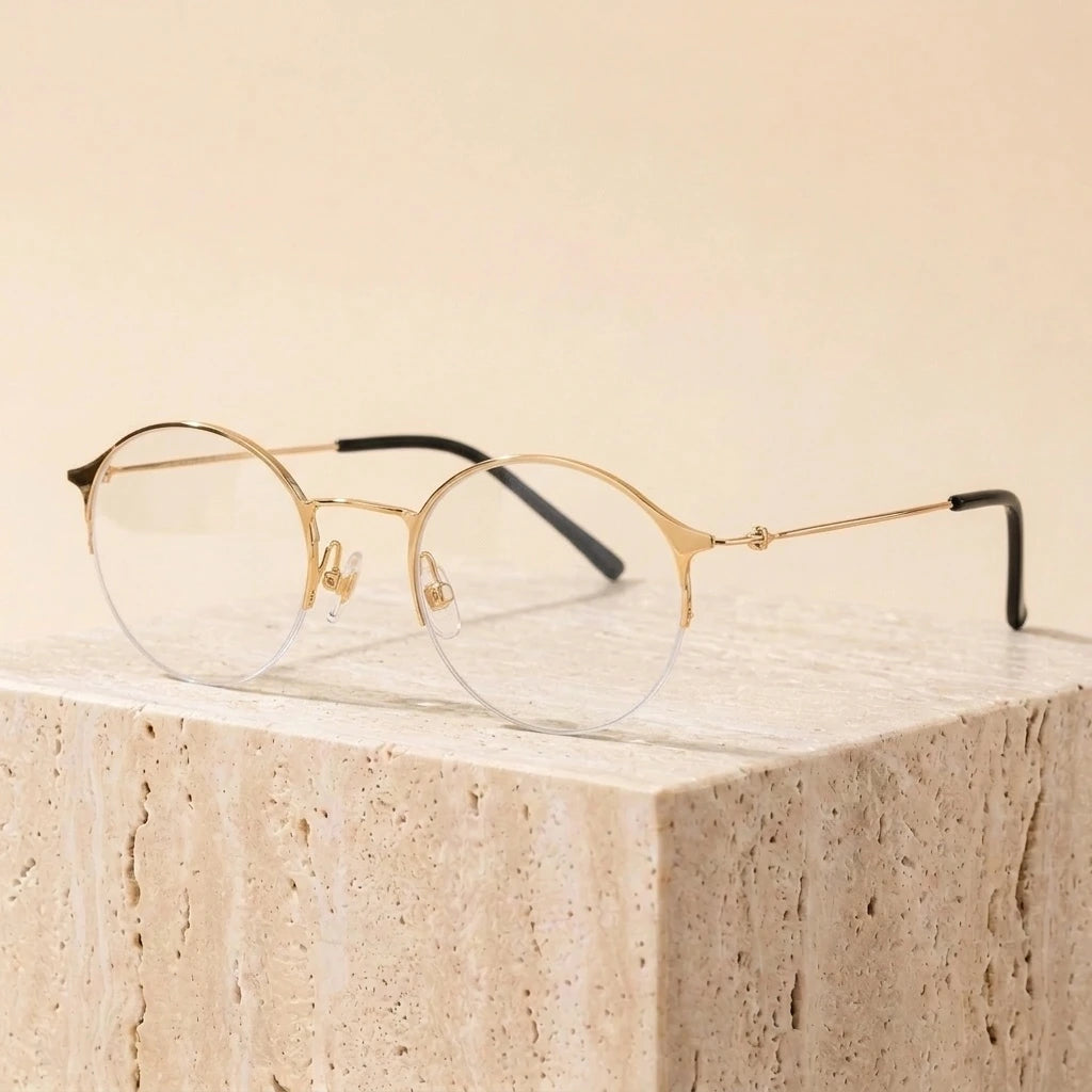Aimee Unisex Semi Rim Round Alloy Eyeglasses 1850 — view 4 | Aimee at FuzWeb