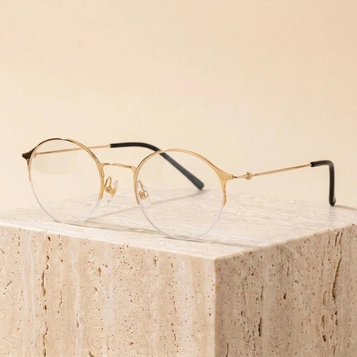 Aimee Unisex Semi Rim Round Alloy Eyeglasses 1850 — view 4 | Aimee at FuzWeb