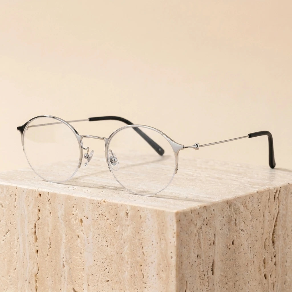 Aimee Unisex Semi Rim Round Alloy Eyeglasses 1850 — view 3 | Aimee at FuzWeb