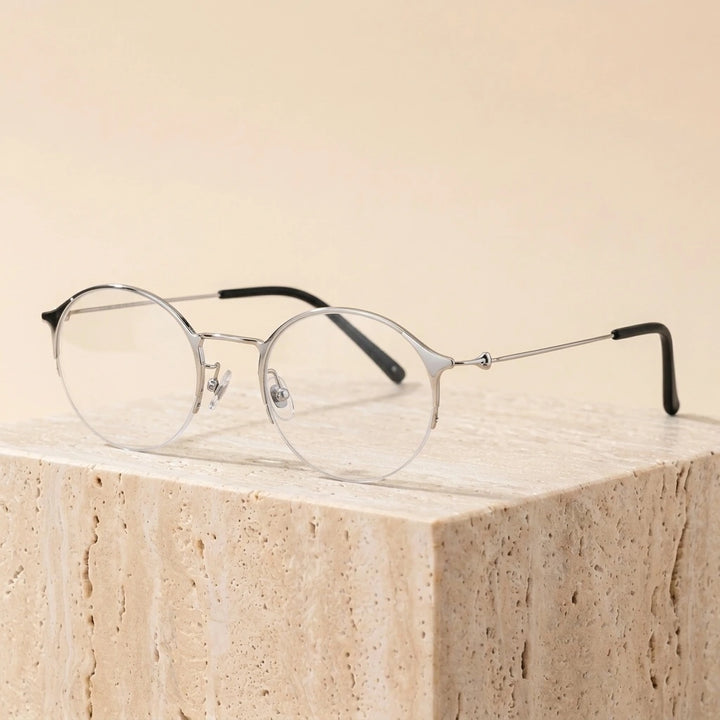 Aimee Unisex Semi Rim Round Alloy Eyeglasses 1850 — view 3 | Aimee at FuzWeb