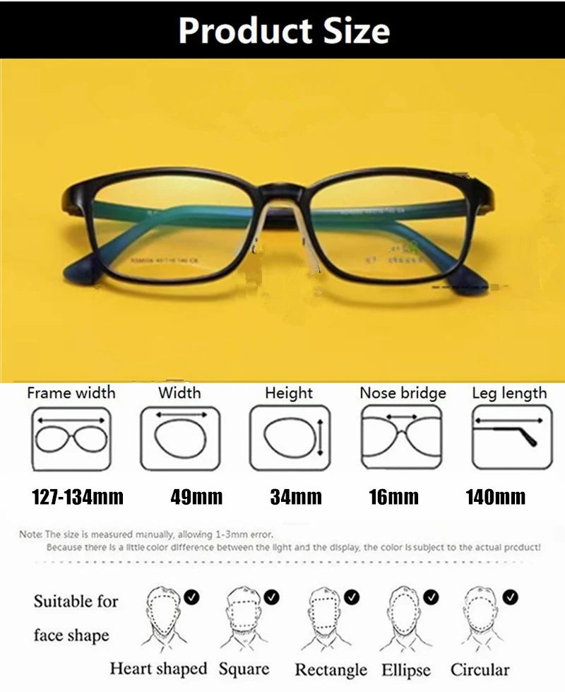 Aimee Kids Full Rim Square TR90 Silicone Eyeglasses 2027 - Official Size Chart and Dimensions