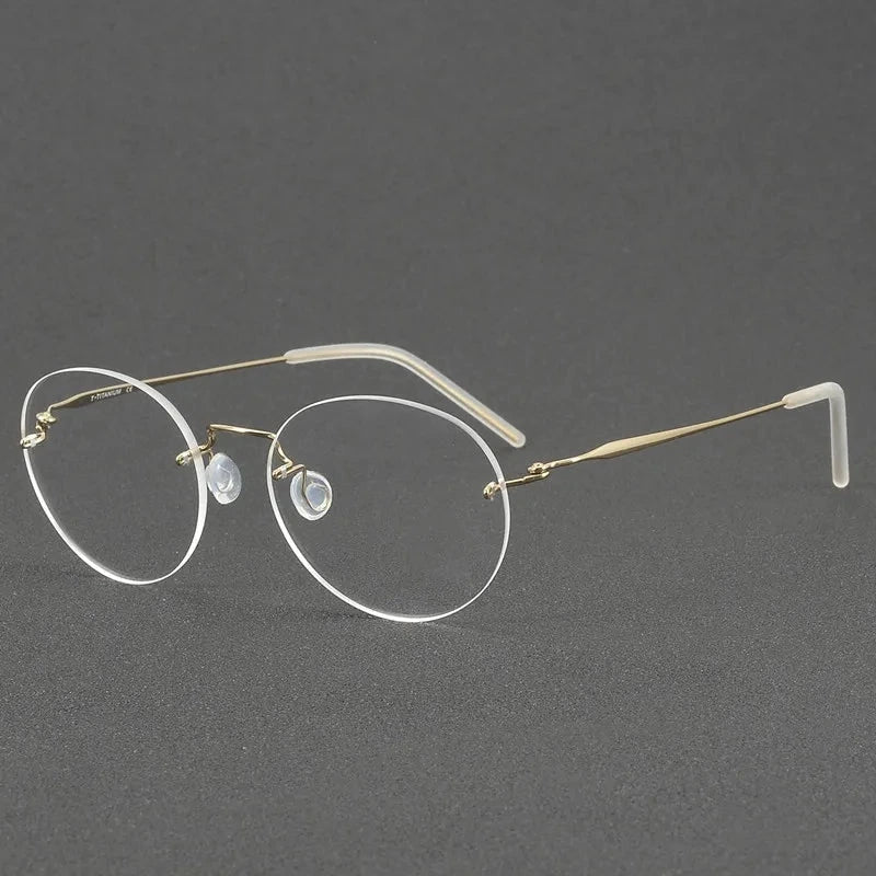 Aimee Unisex Rimless Oval Screwless Titanium Eyeglasses 2111 - Golden | Aimee at FuzWeb