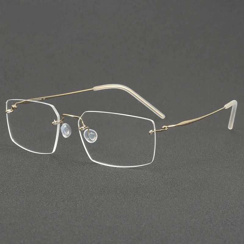 Aimee Unisex Rimless Polygon Square Titanium Eyeglasses 2459 - Golden | Aimee at FuzWeb