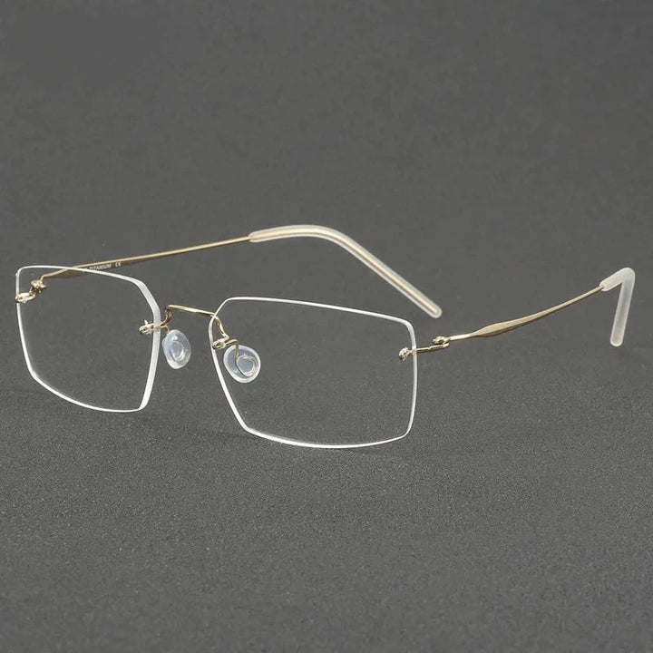 Aimee Unisex Rimless Polygon Square Titanium Eyeglasses 2459 - Golden | Aimee at FuzWeb