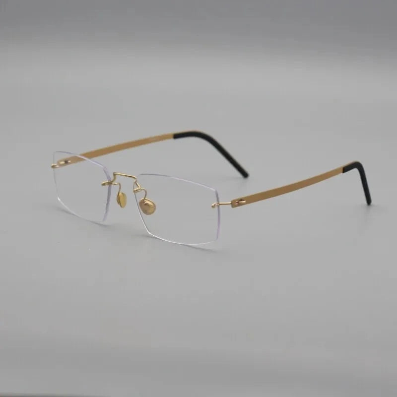 Aimee Unisex Rimless Square Screwless Titanium Eyeglasses 2459S - Golden | Aimee at FuzWeb