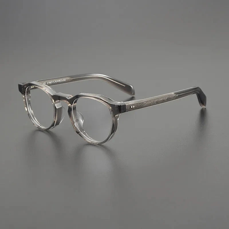 Aimee Unisex Full Rim Oversize Round Handmade Acetate Eyeglasses 533 - Clear-Grey | Aimee at FuzWeb