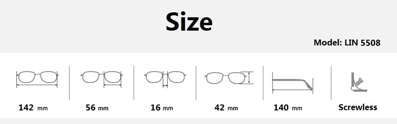 Aimee Unisex Full Rim Square Titanium Eyeglasses 5508 - Official Size Chart and Dimensions