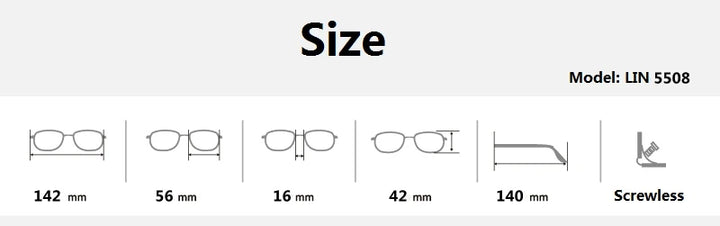 Aimee Unisex Full Rim Square Titanium Eyeglasses 5508 - Official Size Chart and Dimensions