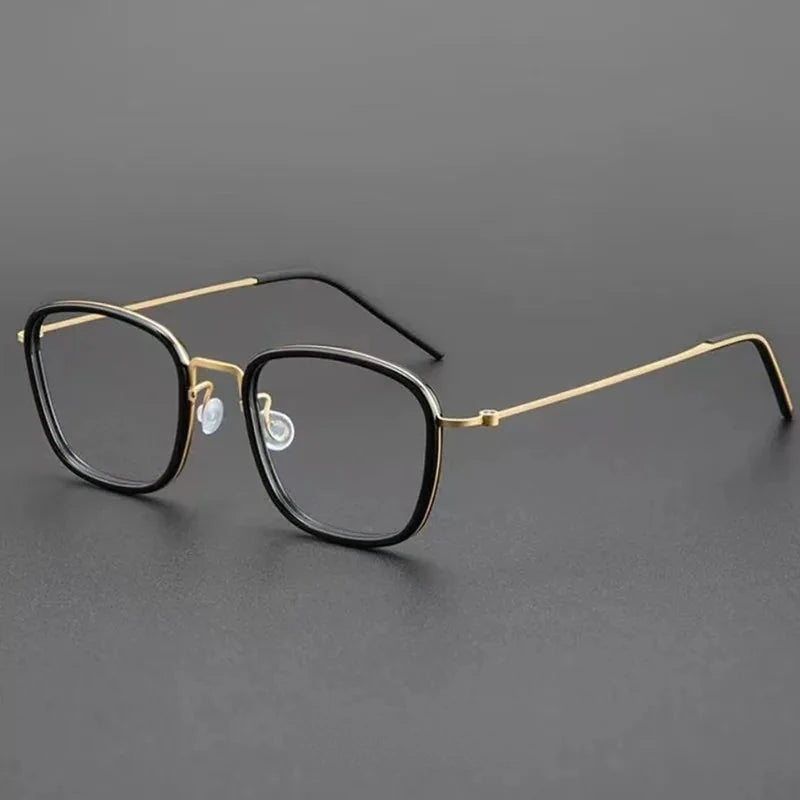 Aimee Unisex Full Rim Screwless Square Titanium Acetate Eyeglasses 5801 - Black-Golden | Aimee at FuzWeb