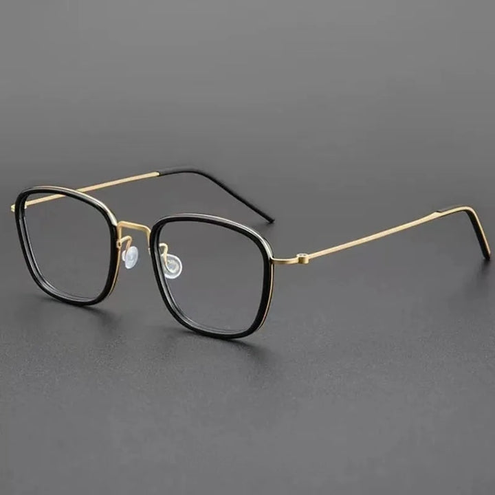 Aimee Unisex Full Rim Screwless Square Titanium Acetate Eyeglasses 5801 - Black-Golden | Aimee at FuzWeb