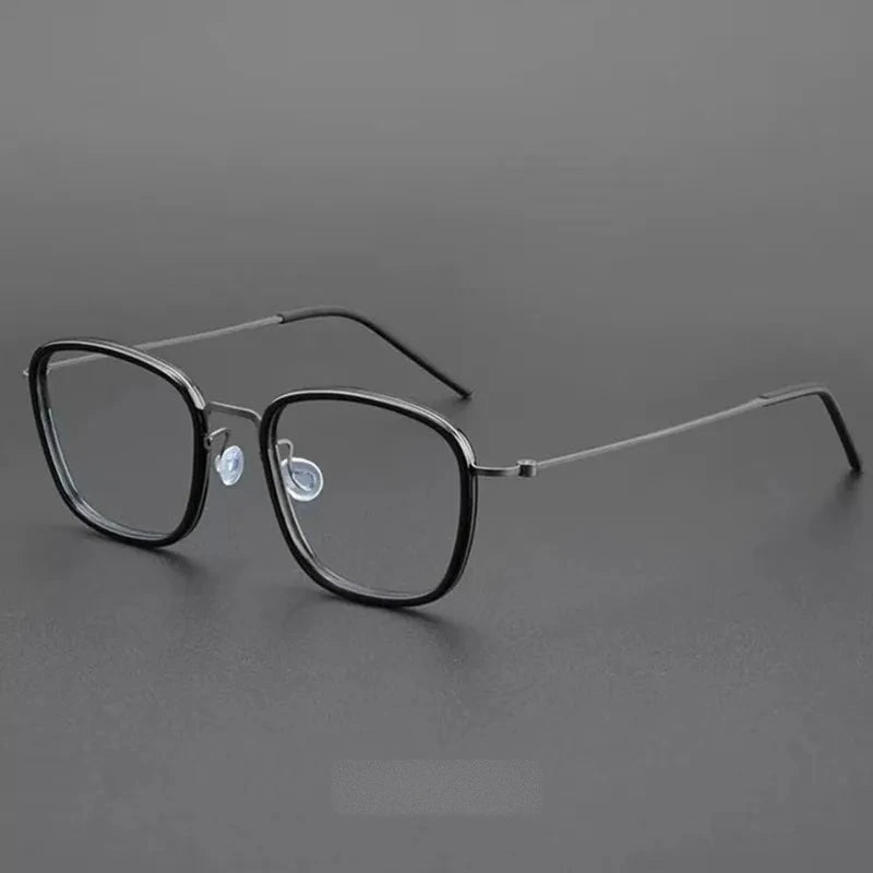Aimee Unisex Full Rim Screwless Square Titanium Acetate Eyeglasses 5801 - Black-Gun | Aimee at FuzWeb
