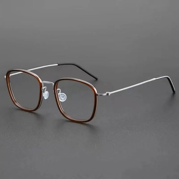 Aimee Unisex Full Rim Screwless Square Titanium Acetate Eyeglasses 5801 - Brown-Silver | Aimee at FuzWeb