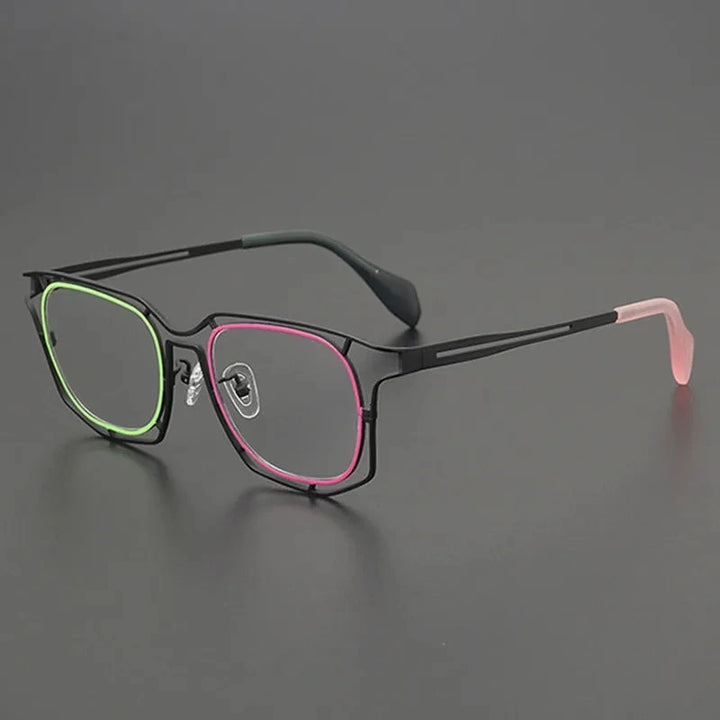 Aimee Unisex Full Rim Polygon Square Titanium Acetate Eyeglasses 6011 - Black-Green | Aimee at FuzWeb