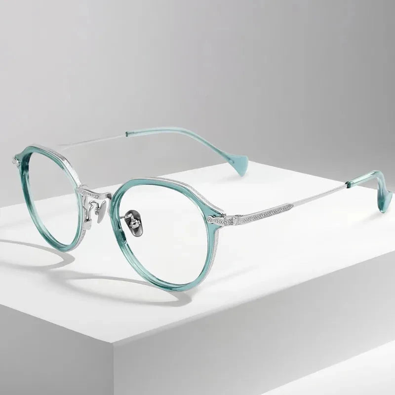 Aimee Unisex Full Rim Polygon Titanium Acetate Eyeglasses 6011 — view 2 | Aimee at FuzWeb