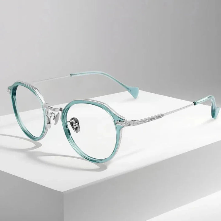Aimee Unisex Full Rim Polygon Titanium Acetate Eyeglasses 6011 — view 2 | Aimee at FuzWeb