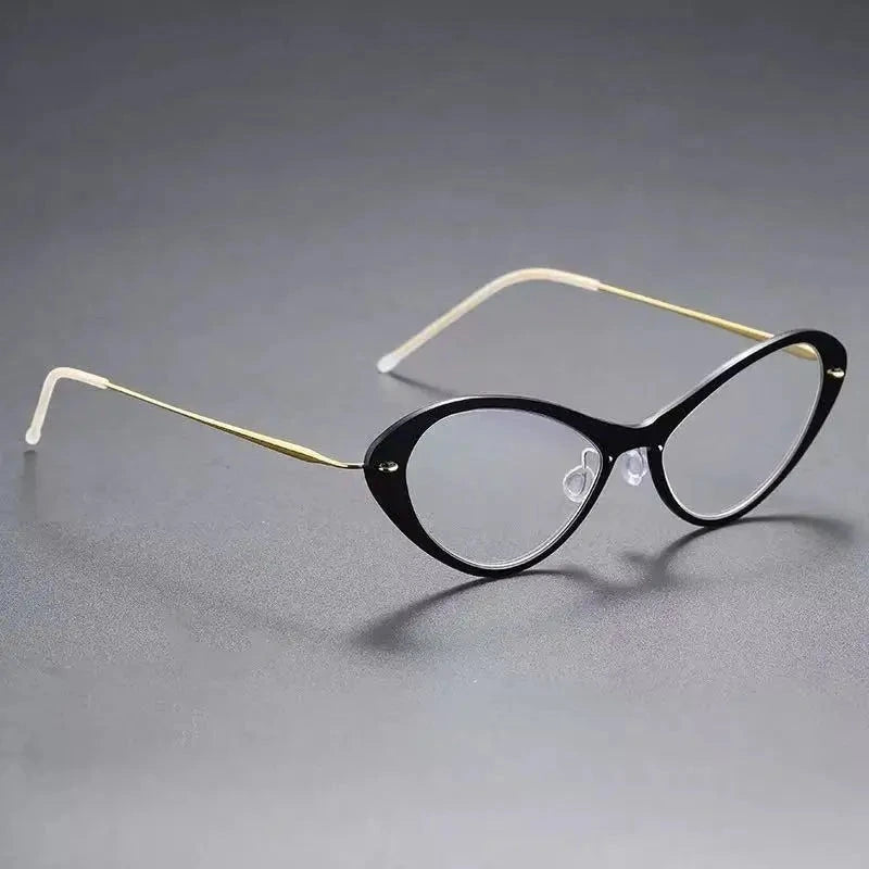 Aimee Women's Full Rim Cat Eye Screwless Titanium Eyeglasses 6550 - Black-Golden | Aimee at FuzWeb