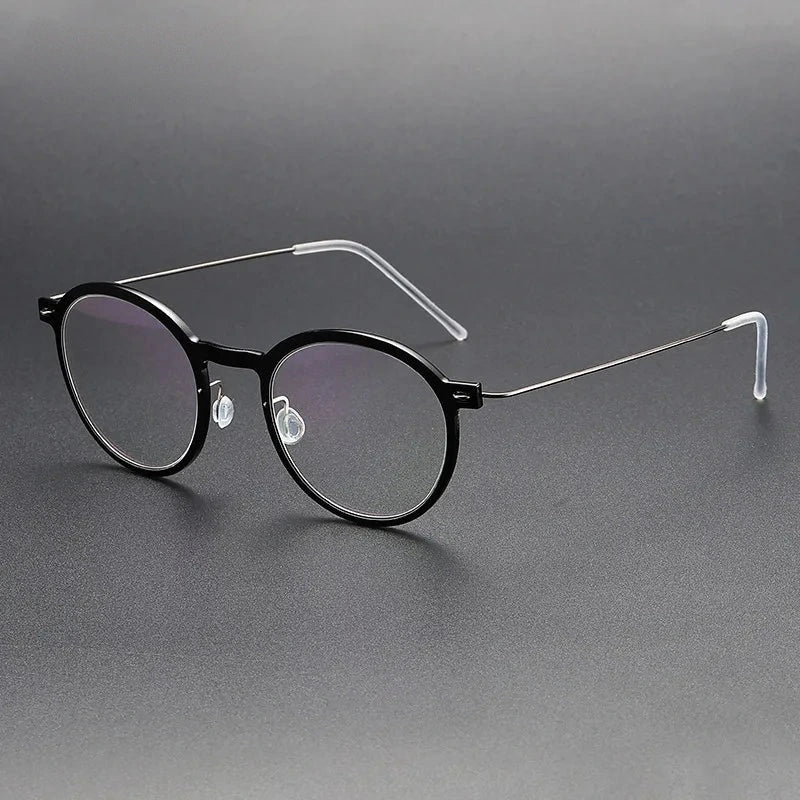 Aimee Unisex Full Rim Screwless Round Titanium Acetate Eyeglasses 6586 - Black | Aimee at FuzWeb