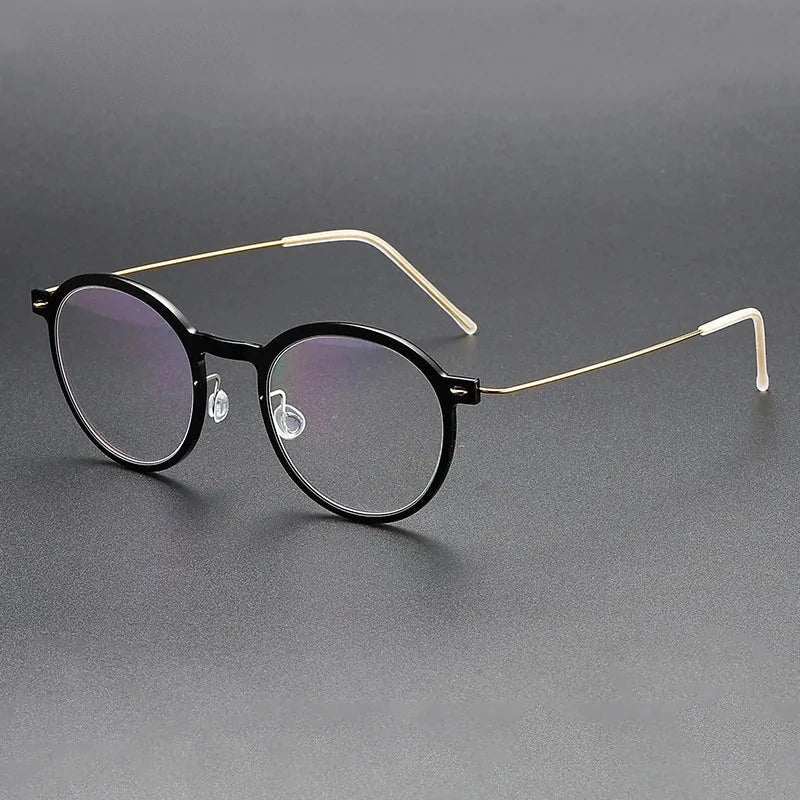 Aimee Unisex Full Rim Screwless Round Titanium Acetate Eyeglasses 6586 - Black-Golden | Aimee at FuzWeb