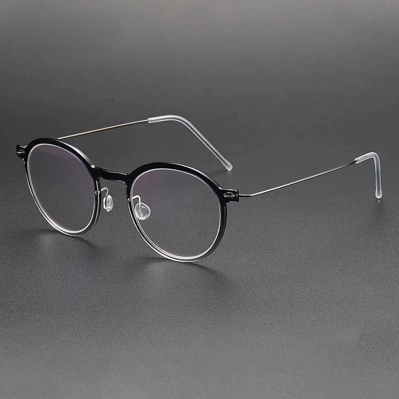 Aimee Unisex Full Rim Screwless Round Titanium Acetate Eyeglasses 6586 - Black-Grey | Aimee at FuzWeb