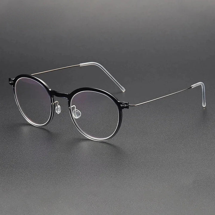 Aimee Unisex Full Rim Screwless Round Titanium Acetate Eyeglasses 6586 - Black-Grey | Aimee at FuzWeb