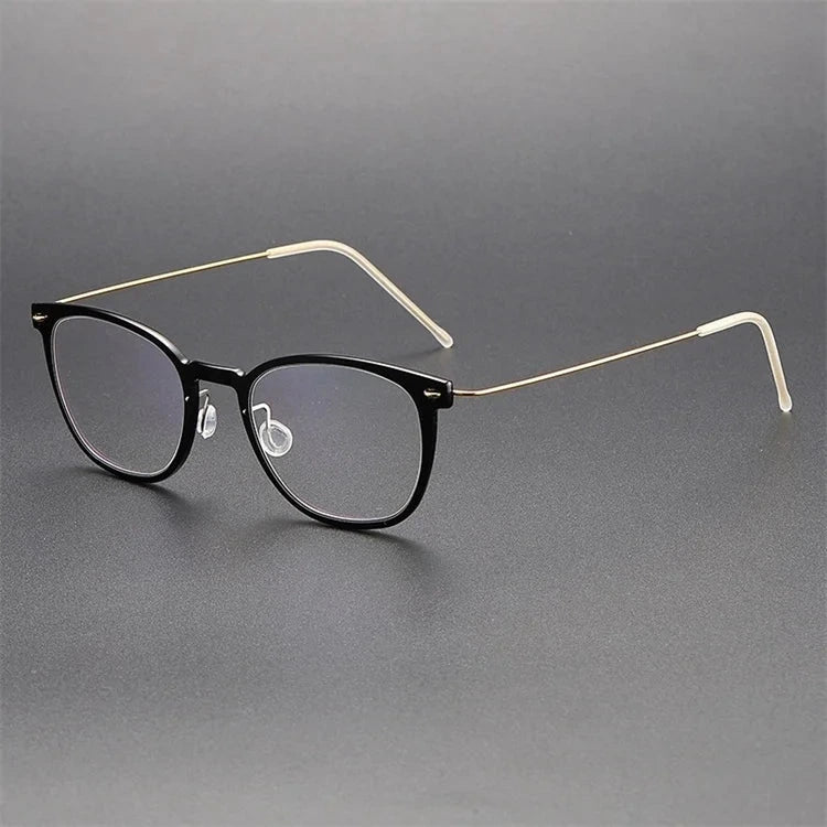 Aimee Unisex Full Rim Square Titanium Acetate Eyeglasses 6609 - Black-Golden | Aimee at FuzWeb