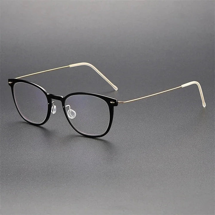 Aimee Unisex Full Rim Square Titanium Acetate Eyeglasses 6609 - Black-Golden | Aimee at FuzWeb