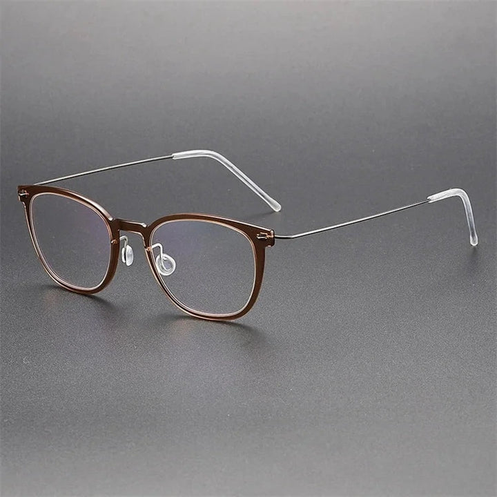 Aimee Unisex Full Rim Square Titanium Acetate Eyeglasses 6609 - Clear-Tea | Aimee at FuzWeb