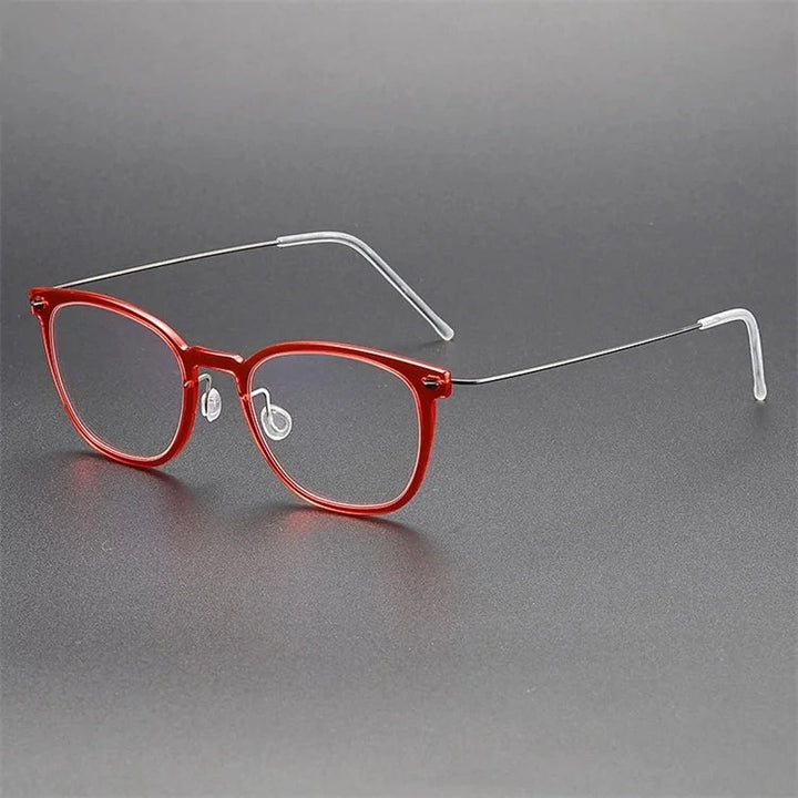 Aimee Unisex Full Rim Square Titanium Acetate Eyeglasses 6609 - Red | Aimee at FuzWeb