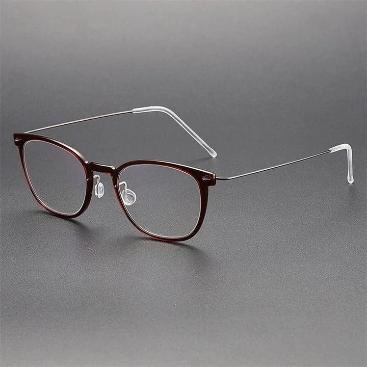Aimee Unisex Full Rim Square Titanium Acetate Eyeglasses 6609 - Tea | Aimee at FuzWeb