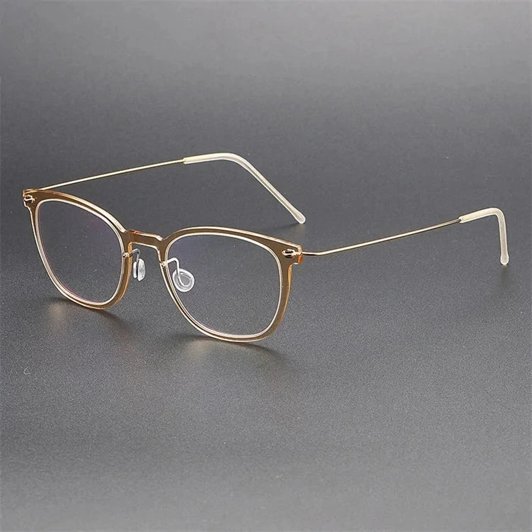 Aimee Unisex Full Rim Square Titanium Acetate Eyeglasses 6609 - Tea-Golden | Aimee at FuzWeb